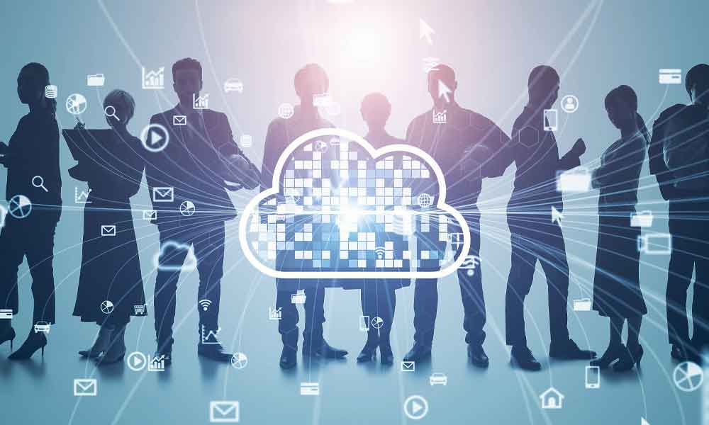 Cloud computing concept. Group of businessperson.